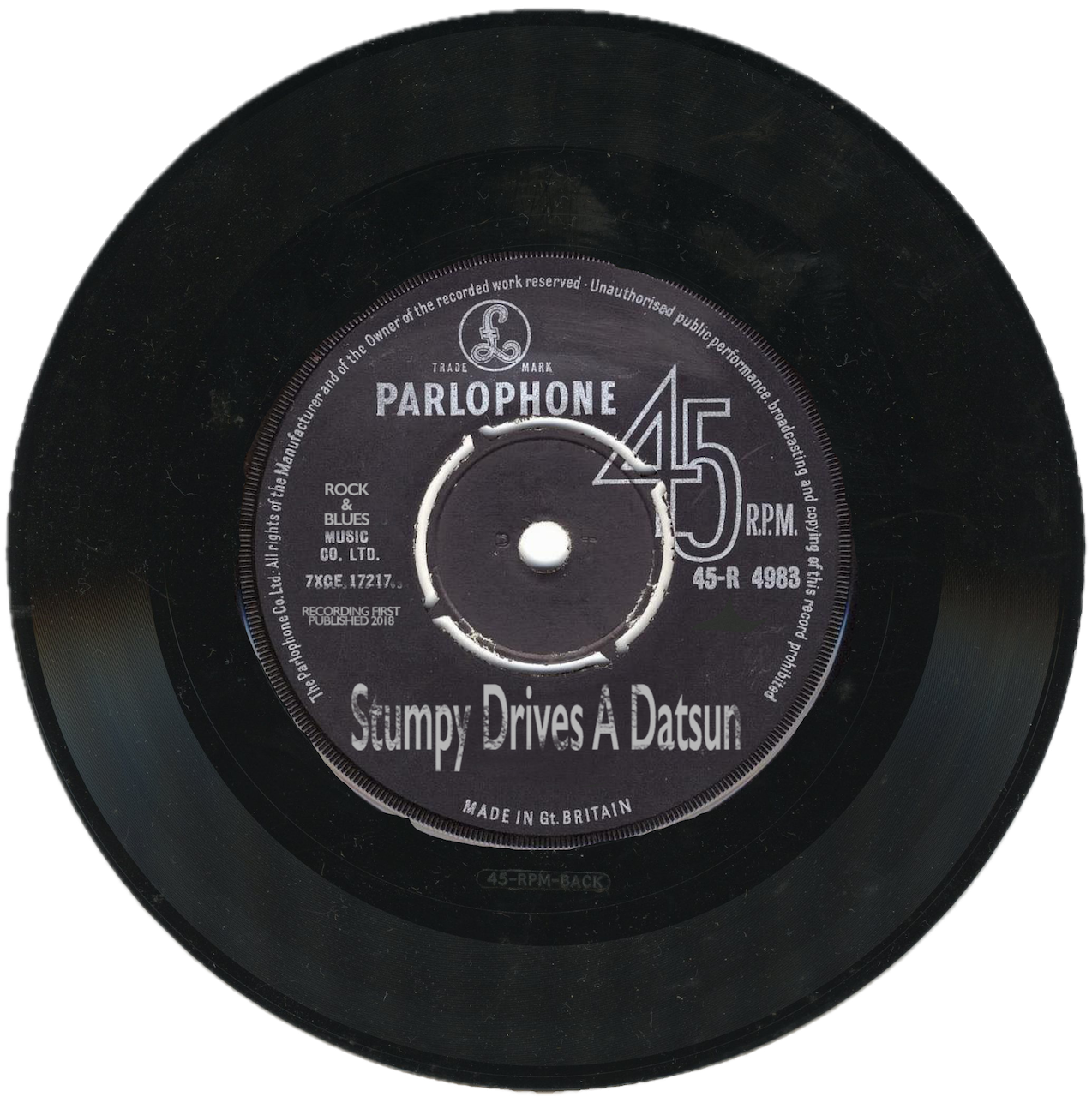 Stumpy Drives a Datsun 45 RPM Single Logo